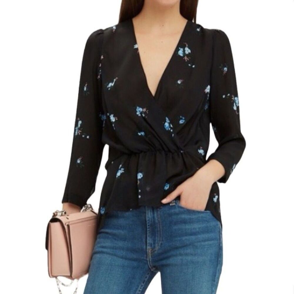A.L.C Rena Silk Floral Button Back Long Sleeve V-Neck Blouse Size 4